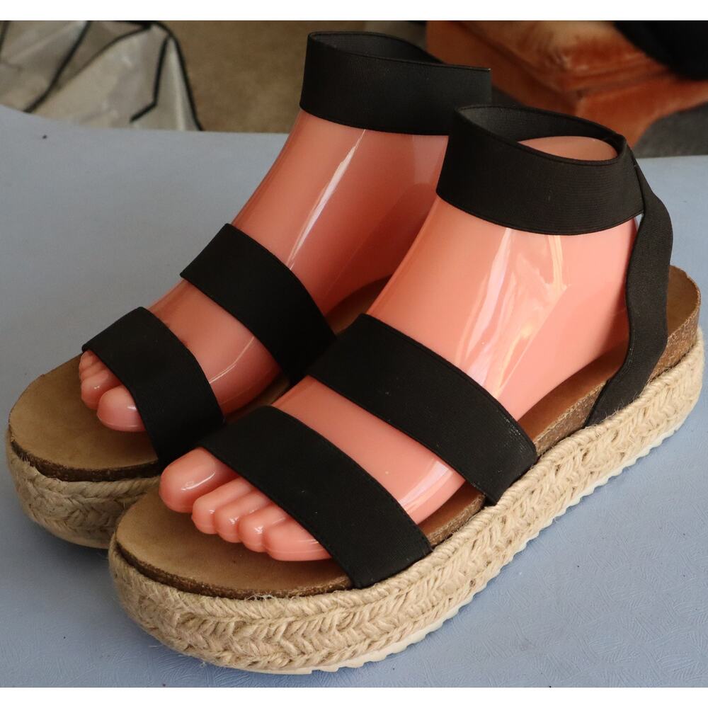 Esprit Black Elastic Stretchy Espadrille Sandals Platform Strappy Women Gigi 8.5 - Picture 4 of 6